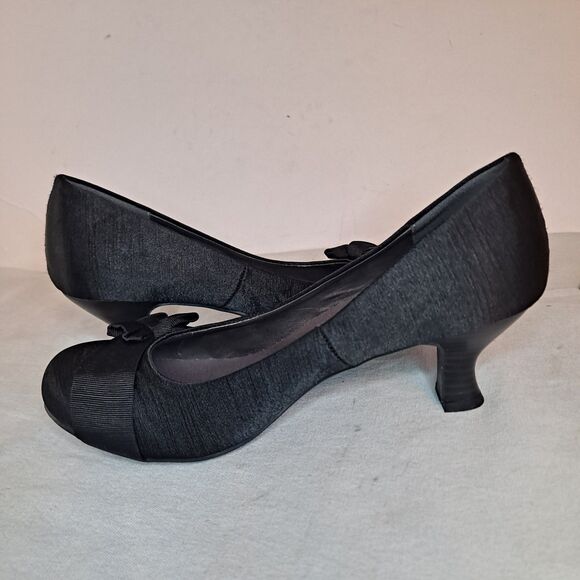 Pop Palace Satin Kitten Heels Side Bow Womens Sz 8.5M Black Comfort Cushion - Picture 5 of 12